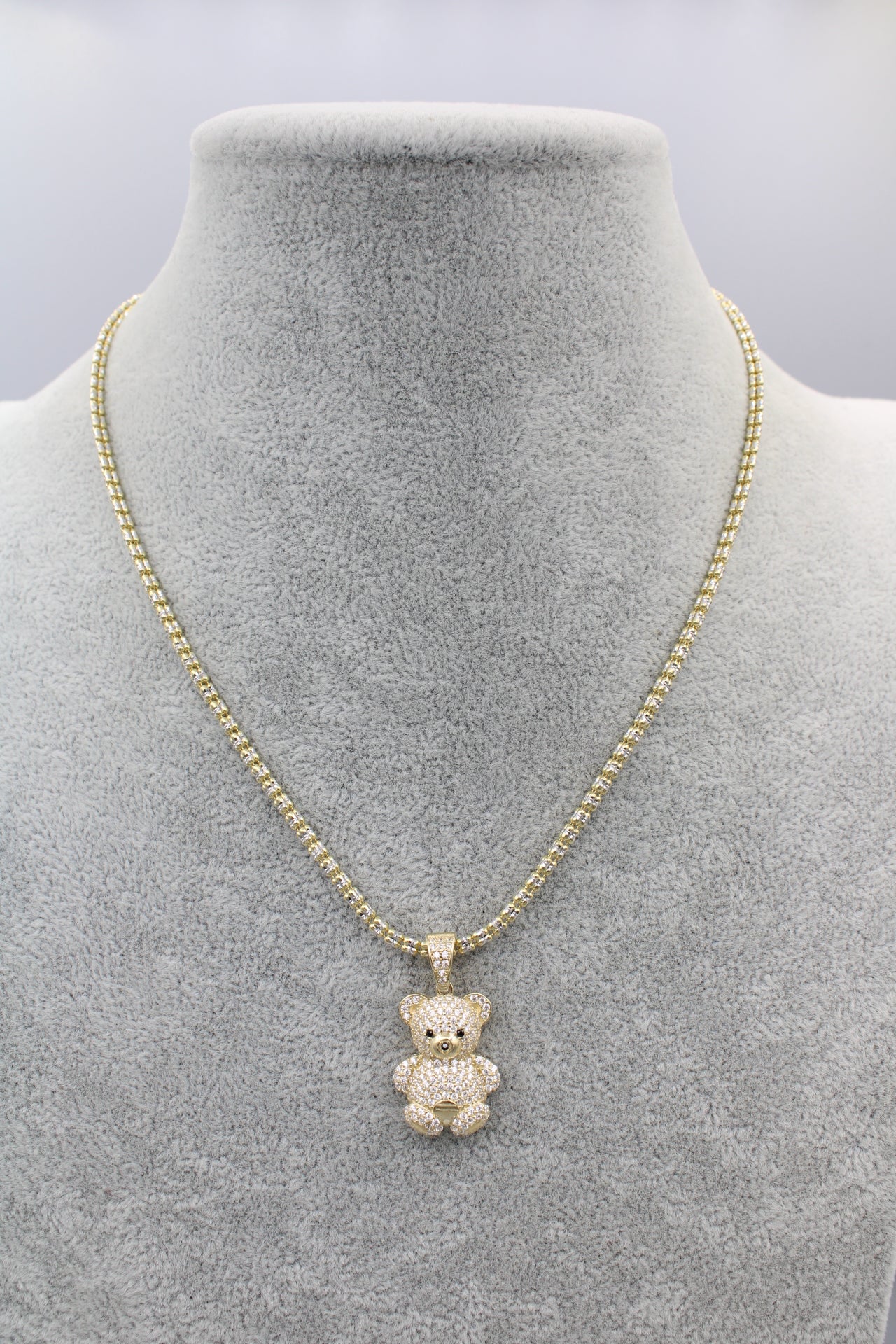 14K Moon Iced Chain || Cubic Zirconia Teddy Bear Pendant