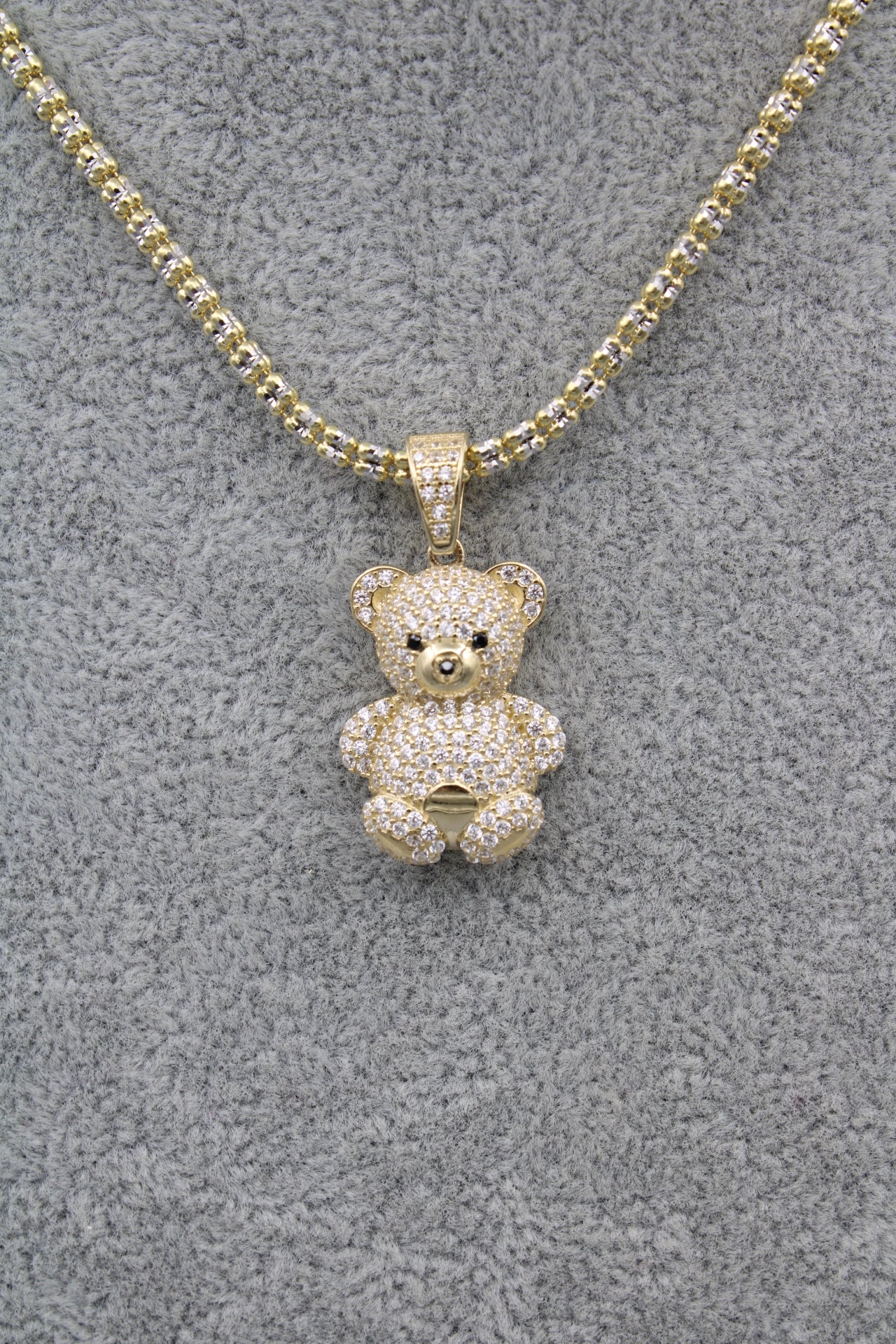 14K Moon Iced Chain || Cubic Zirconia Teddy Bear Pendant