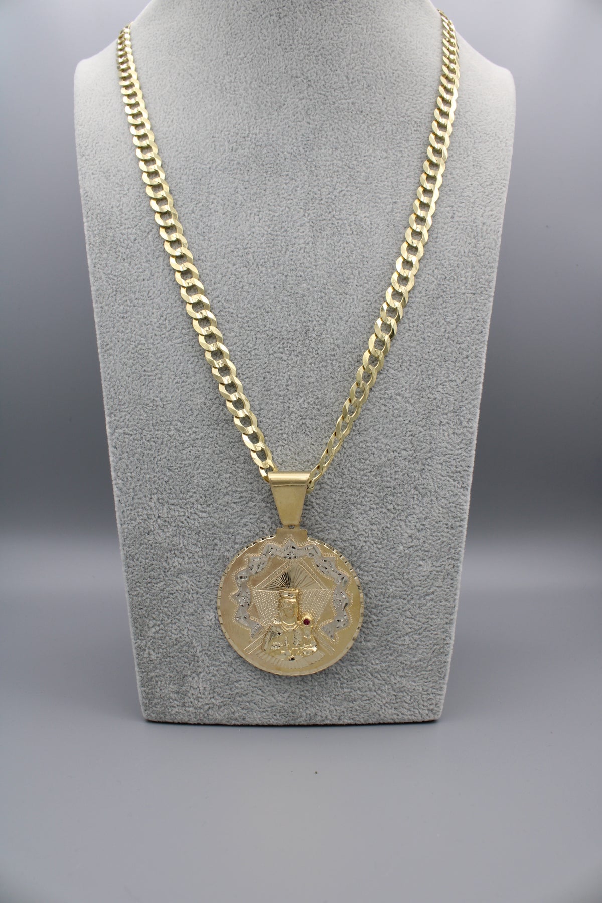 14K Cuban Curb Chain || Virgin Mary Pendant – Sterling Gold