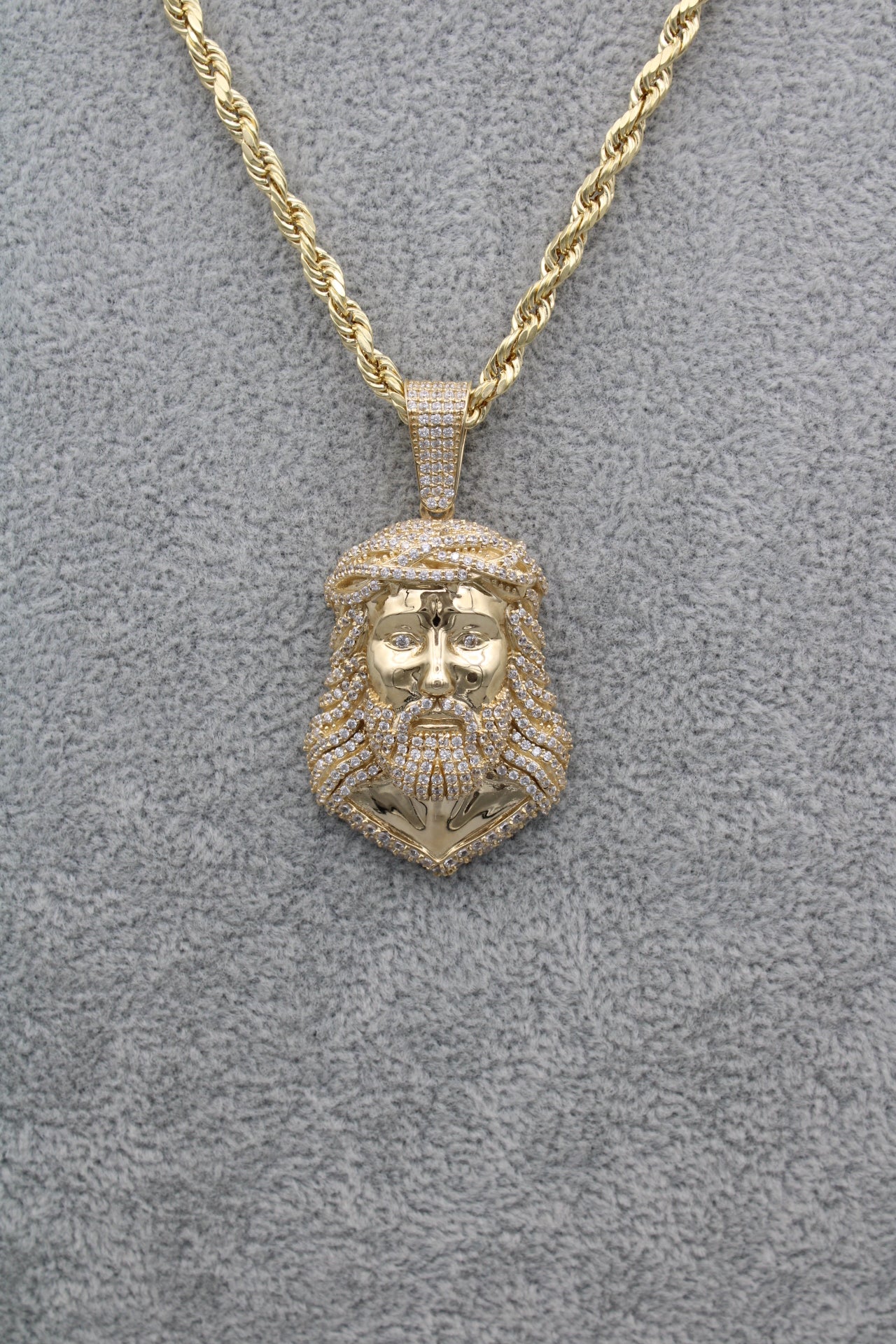 14K Hollow Rope Chain || Cubic Zirconia Jesus Face